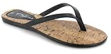 Platino Sable Ladies Snake Effect Toepost Flip Flop Sandals - Black