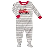 Carter's Baby Boys One Piece Cotton Knit Red Fire Engine Footed Sleeper Pajamas (12 Months)