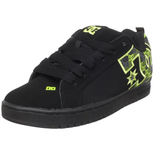 DC Men's Court Graffik SE Skate Shoe,Black/Black/Soft Lime,9.5 M US