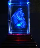 Mary with Child Jesus Laser Etched 3D Crystals. Size: 2"x2"x3"