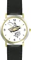 Young Fisherman or Man in Boat With Fish on Line Fishing - WATCHBUDDY&reg; DELUXE TWO-TONE THEME WATCH - Arabic Numbers - Black Leather Strap-Children's Size-Small ( Boy's Size & Girl's Size )