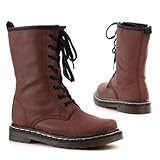 Damen Schuhe, STIEFELETTEN, BOOTS SCHNÜRER, YM11033, Synthetik in hochwertiger Leder Optik, Braun, Gr 41