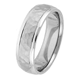 6.00 Millimeters Wedding Band Ring with Texture Hammered Center in Platinum 950 and Polished Edges by Wedding Rings by Oromi