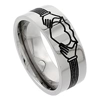 Titanium 9 mm (3/8 in.) Flat Comfort Fit Wedding Band Ring w/ Claddagh Pattern (Available in Sizes 7 to14), size 8