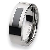 Flat Polished Tungsten Carbide Ring with Black Ceramic Inlay (8.0 mm) - Sizes 7-13
