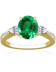 18K Yellow Gold Oval Cut Emerald Ring With Sidestones