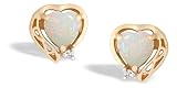 14K Yellow Gold Genuine Heart Opal and Diamond Filligree Earrings