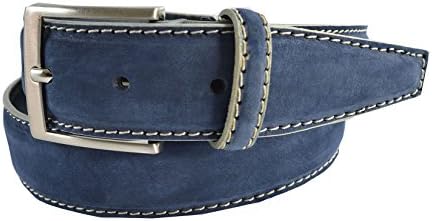 CTM belt in genuine Italian suede leather, with decorative stitching on the edge, handmade with metal buckle