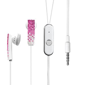 Pro Executive White with Silver and Hot Pink Gradient Design Crystals Diamonds Bling Stereo Handsfree Headset Mic Earphone for Apple iPhone 3G 3GS, 4, Cricket M6000 Zio, Dell Streak, HTC ADR6200 Droid Eris, ADR6275 Desire, ADR6300 Incredible, Aria, EVO 4G, HD2, Hero, myTouch 3G 3.5mm jack, Fender, myTouch 3G Slide, LG GS390 Prime, VS740 Ally, VS750 Fathom, Motorola A955 Droid 2, MB502 Charm, MB810 Droid X, WX404 Grasp, BlackBerry 9300 Curve 3G, 9800 Torch, Samsung D700 Epic 4G, i500 Fascinate