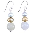 Handmade Champagne Pearl Drop Earrings With Jade & Sterling Silver