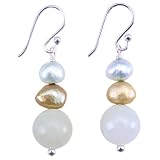 EXP Handmade Champagne Pearl Drop Earrings With Jade & Sterling Silver
