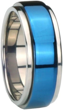 8MM Titanium Blue IP Moveable Center Men's Wedding Ring Size 8