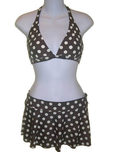 Junior Aloha By Swimbay 2 Piece Bikini with Skirt Wrap in Brown & Cream Polk a Dots
