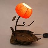 Mulberry Rice Paper Ball Handmade Twig Leaf Design Art Shade Red Round Globe Lantern Brown Asian Oriental Decorative Accent Home Decor Bedside Rustic Bedroom Mini Table Desk Lamp