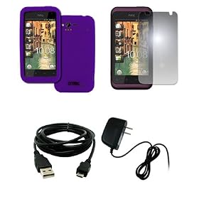 EMPIRE Verizon HTC Rhyme Purple Silicone Skin Case Cover + Mirror Screen Protector + Home Wall... by