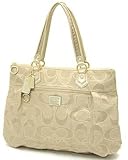 Coach Signature Poppy Metallic Glam Bag Purse Tote 17890 Khaki Gold