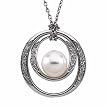Round Cultured White Pearl, 0.02 Ct.T.W. Round Brilliant Cut Diamonds, 14Kt. White Gold. Freshwater Cultured Pearl and Diamond Necklace