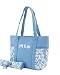 Belvah Damask Canvas End Pocket Monogrammed Light Blue/white Diaper Bag