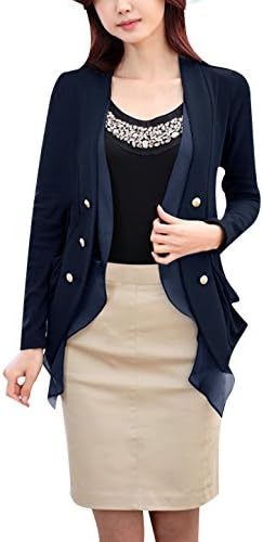 Lady Long Sleeve Double Breasted Irregular Hem Casual Blazer Jacket