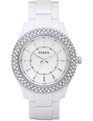 Fossil Womens ES2444 White Resin Bracelet White Glitz Analog Dial Watch