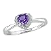 Amethyst and Diamond Accent Heart-shaped Ring in 10k White Gold