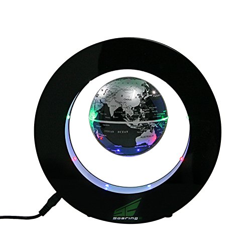 Magnetic Levitation Floating World Map Globe with LED Lights for Learning Education Teaching Demo Home Office Desk Decoration (Circle + Black Globe)