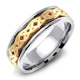 NEMETONA 14K Two-Tone Gold Celtic Design Wedding Band Ring