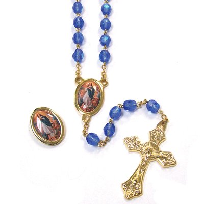 Crystal Rosary - Immaculate Conception - 7mm Crystal Beads - 21in. Gold Chain - Center Piece with Matching Lapel Pin - Gift Box Included - IMPORTED FROM ITALY