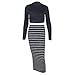 Missord Long Sleeve Black And White Striped Bodycon 2 Piece Dress Medium Black