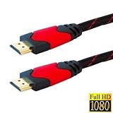 High Speed HDMI Cable -1080p (Full HD) Supports 3D TV- Audio Return Channel - 4Kx2K - 1440p - 1080p - Blu-Ray - PS3 - XBox 360 HDMI to HDMI (25ft Black & Red Nylon Brading with Stylish 24k Gold Plated Tips)