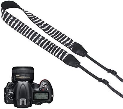Pleter Black Abstract Strip Pattern Cotton Canvas Fabric Neck Shoulder Strap Camera Strap for DSLR, SLR, and Digital Camera, for Nikon, Canon, Samsung ETC 0738