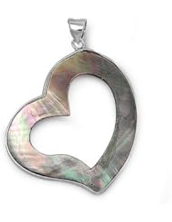 Sterling Silver Abalone Shell Heart Pendant Polished Charm Pure 925 New 46mm with 1mm Box Chain