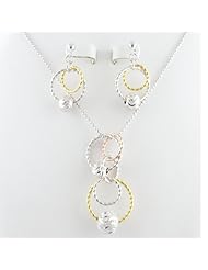 Tri-color Rose, Yellow Gold Plated Rings Sterling Silver Beads Diamond Cut Ball Nickel Free Chain Necklace Italy 18 Inch Earrings