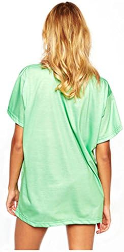 Busyfish Womens Funny Super Aliens Face Printing Tee Green