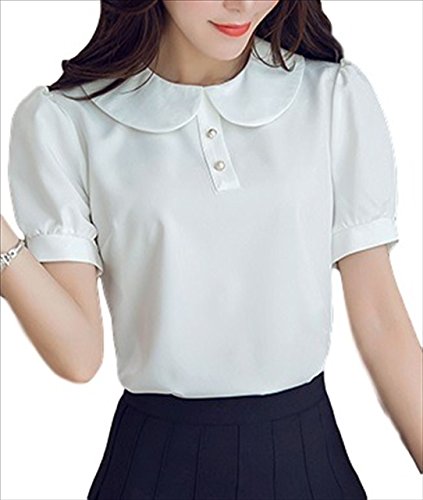 らいぞう 2016 夏 ブラウス レディース ホワイト 半袖 ( 丸えり 清楚 パフスリーブ ) 白 エレガント 高品質 ラウンドカラー S M L XL XXL サイズ