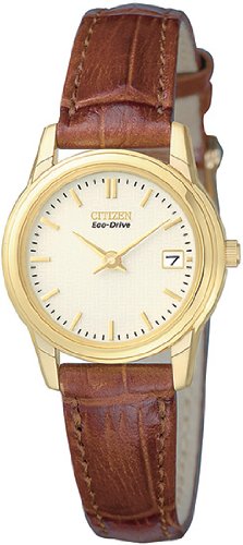 Citizen Women's GA1002-02P Eco-Drive Gold-Tone Leather Strap Dress Watch
