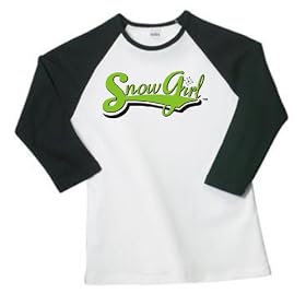 SnowGirl SS Tee - White Black - Green Signature Logo (snowboarding, snowmobiling arctic... by SnowGirl Sportswear