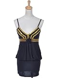 Anna-Kaci S/M Fit Golden Black Center Rose Strong Lines Funky Mini Party Dress