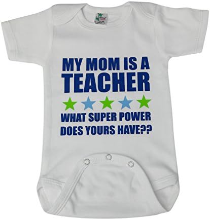 KiddieCo Baby Mom Is A Teacher White Bodysuit Blue Print