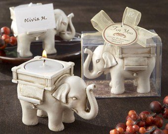 “Lucky Elephant” Antique Ivory-Finish Tea Light