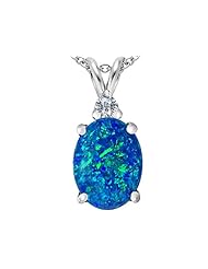 Original Star K (tm) Large 14x10mm Oval Created Blue Opal Pendant in 925 Sterling Silver