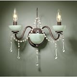 Laura Ashley WAME0266 Aimee 2 Light Candle Wall Sconce Fixture, Bronze, Green, Glass Drops, B8951