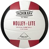 Tachikara SV-MNC Volley-Lite volleyball with Sensi-Tech cover, regulation size but lighter (scarlet/white/black).