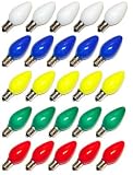 Multi-Color C7 Candelabra E12 Base Ceramic Christmas Holiday Light Bulb Replacement 25 Pack
