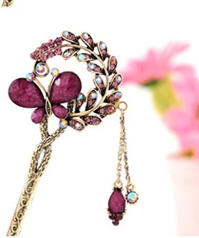 Bling2Bling Bridal Wedding Vintage Butterflies Twists Artificial Crystal Leaves Hairpin Hair Clip Bridal Wedding (Purple)