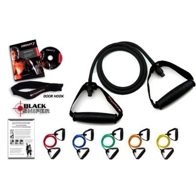 Ripcords Resistance Exercise Bands Black Sniper Edition: 6 bands, Door Anchor, Circuit7 DVD and Manual