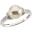 14K White Gold Freshwater Cultured Pearl and Diamond Ring