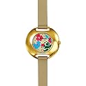 Cacharel - Montre Femme Acier Jaune - CW3305IY3 - Quartz Analogique - Cadran Motifs Fleurs - Bracelet Cuir Satin Beige