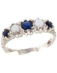 Solid 925 Sterling Silver Genuine Natural Sapphire & Opal VINTAGE style Ring - Finger Sizes 4 to 12 Available