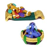 Set of Terra-cotta Relaxing Ganesh Blue Ganesh Statue in a Bowl